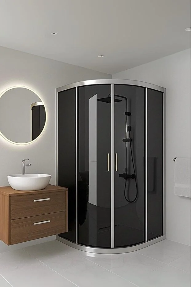 Duşakabin Oval Temperli Füme Cam Krom Profil 190 cm